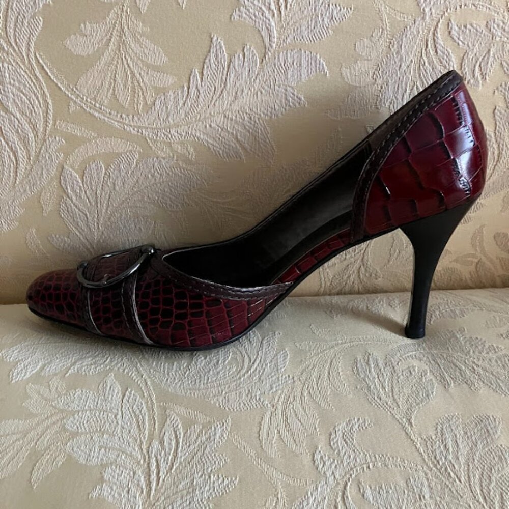 Franco Sarto Leather Snakeskin Burgundy Heels Size 8M L-IOTA - Picture 2 of 9